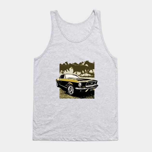 Gold 1968 Ford Mustang with Horses Tank Top by ZoeysGarage